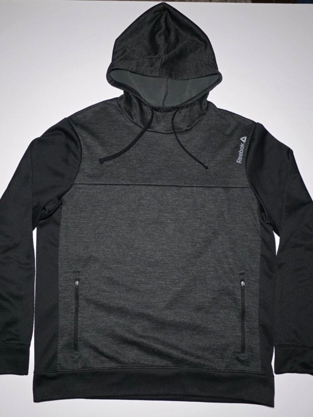 Reebok Mens Black Long Sleeve Waffle Knit Pattern Hoodie Size Large